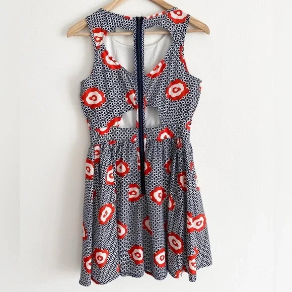 Pinky Retro Floral Cut Out Dress, Size Small, Navy, White, Red - Picture 10 of 11